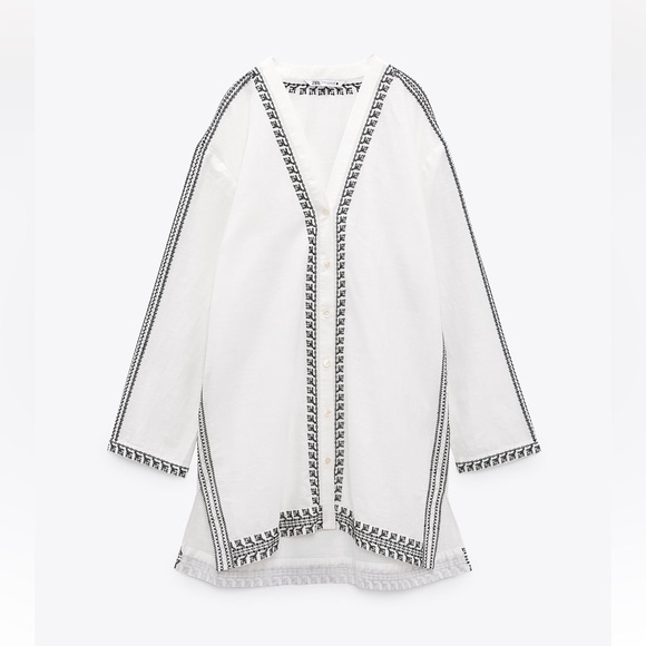Zara EMBROIDERED TUNIC DRESS. Oyster White. Sizes L, XL. New with Tags. - Picture 6 of 9